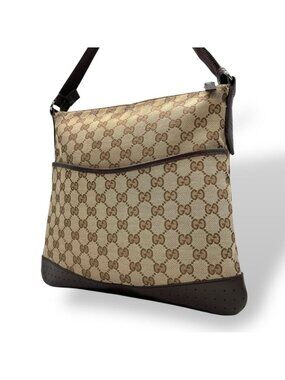 Gucci Shoulder Bag GG Canvas Leather Brown Silver Crossbody Available A4